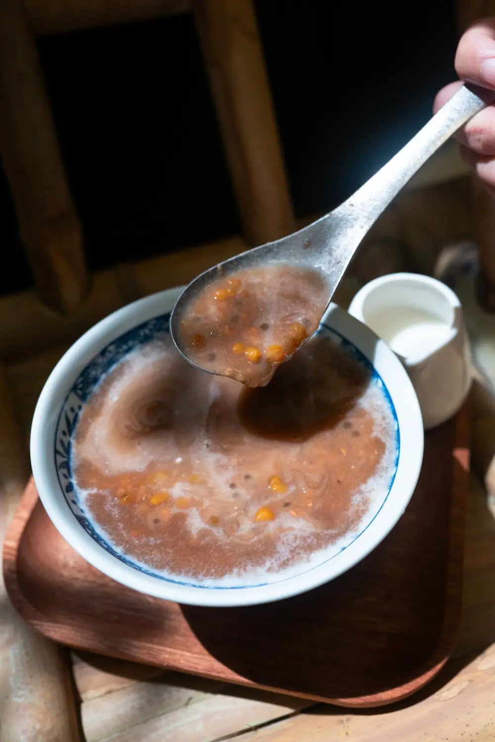 A bowl of sago, milk, and mung bean soup, sweet and cooling at Sweet Newbie,a Dessert Shop in Chicago